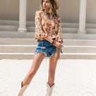 Floral V-Neck Spliced Lace Blouse
