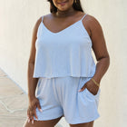Culture Code Let It Happen Full Size Double Flare Striped Romper in Cobalt Blue