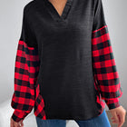 Buffalo Plaid Color Block Balloon Sleeve Top