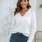 Johnny Collar Cable-Knit Long Sleeve Sweater