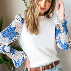 Leopard Flounce Sleeve Frill Neck Blouse