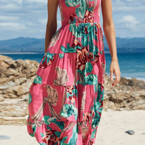 Floral Smocked Tie-Shoulder Tiered Dress