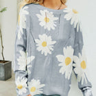 Daisy Print Openwork Round Neck Sweater
