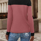 Contrast Buttoned Round Neck Long Sleeve T-Shirt