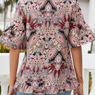 Printed Flounce Sleeve Ruffle Hem Blouse