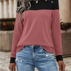 Contrast Buttoned Round Neck Long Sleeve T-Shirt