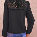 Swiss Dot Lace Trim Long Sleeve Blouse