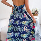 Botanical Print Tied Backless Cutout Slit Dress