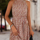 Floral Frill Trim Keyhole Sleeveless Dress