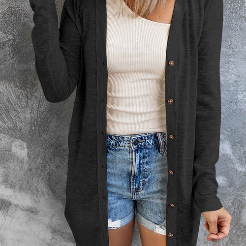 Button Down Long Sleeve Longline Cardigan