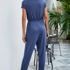 Drawstring Waist Short Sleeve Jogger Jumpsuit