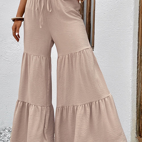 Drawstring Waist Tiered Flare Culottes