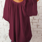 Gathered Detail Notched Neck Flutter Sleeve Top