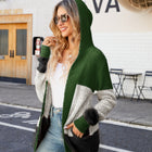Color Block Open Front Hooded Cardigan