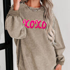 XOXO Sequin Round Neck Dropped Shoulder Sweatshirt