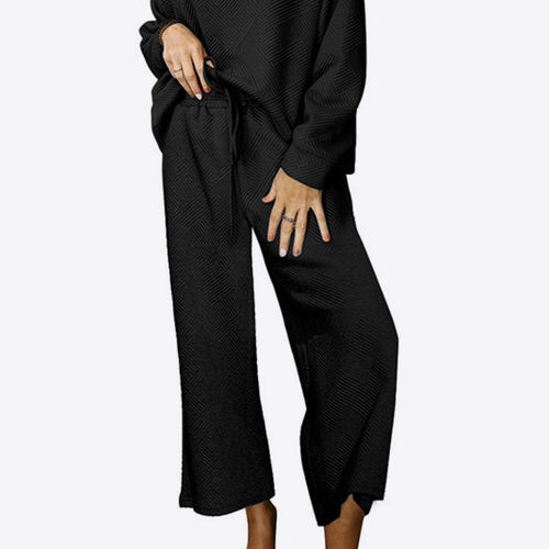 Dropped Shoulder Textured Top and Pants Set