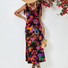 Multicolored V-Neck Backless Midi Dress